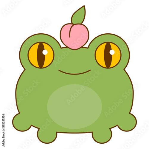 Green frog, kawaii cartoon character. Cute chubby frog. Cute cartoon kawaii pet baby animal character