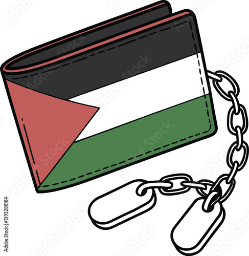 Illustration of a Wallet Decorated with a Chain and Palestine flag