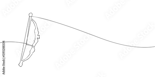Simple continuous line illustration of a drawn bow, symbolizing archery, precision, and focus in minimalist style.