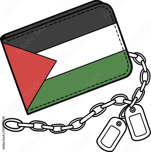 Illustration of a Wallet Decorated with a Chain and Palestine flag