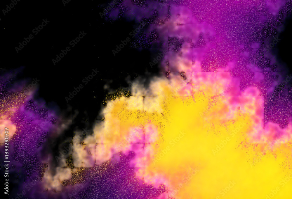 Abstract Yellow, Pink, and Purple Smoke Background with Dark Contrast and Particle Effect. Abstract Yellow, Pink, and Purple Smoke Background with Dark Contrast and Particle Effect.