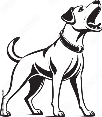 Dog Barking Angry Black and White Vector Illustration, Sketch Drawing Line Linear Symbol Icon Engraving, Hand-drawn Isolated