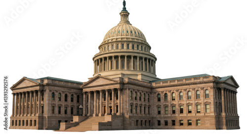 Isolated Capitol Building with Dome and Pillars
