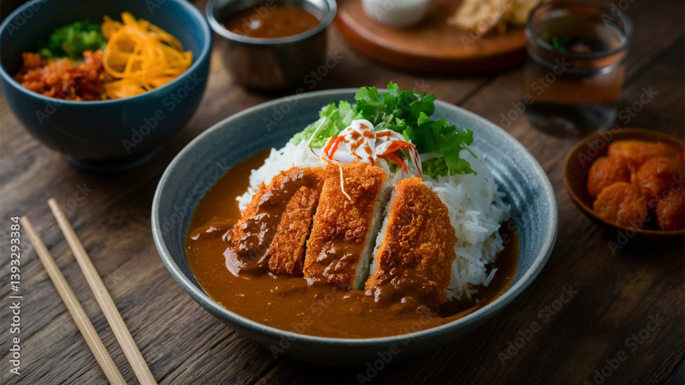 Katsu Curry: Japanese fried cutlet with a savory curry sauce and rice Katsu Curry: Japanese fried cutlet with a savory curry sauce and rice