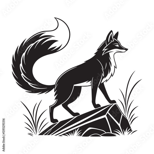 a minimalistic black silhouette of a fox.