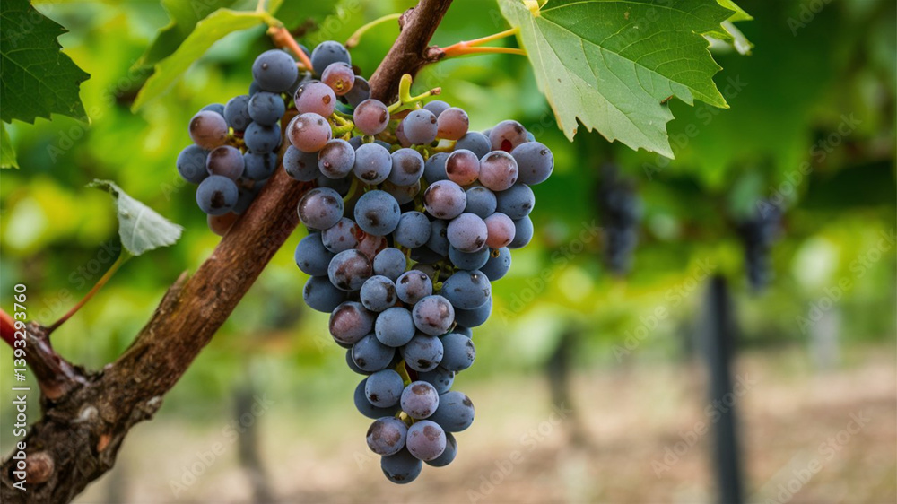 Naklejka premium Fox Grape - Wild grape variety with a sweet-tart flavor, used in wines.