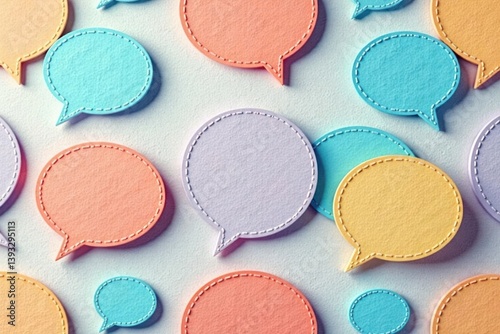 Seamless repeating speech bubble pattern, pastel colors, bubbles, happy, bright