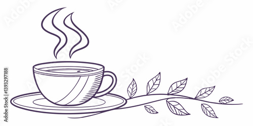 a black and white vector  illustration of a cup of tea with it's steam , minimalistic vector generated by ai