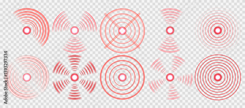 Red target circle identifies painful or inflamed body spot. Concentric radar symbol marks localized internal discomfort clearly. Pulse effect visualizes throbbing sensation in affected tissue.