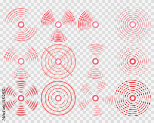 Pain marker glows in red, resembling sonar ring ripple. Localized ache sign focuses attention on tender area. Vector target icon mimics heat-based discomfort visualization.