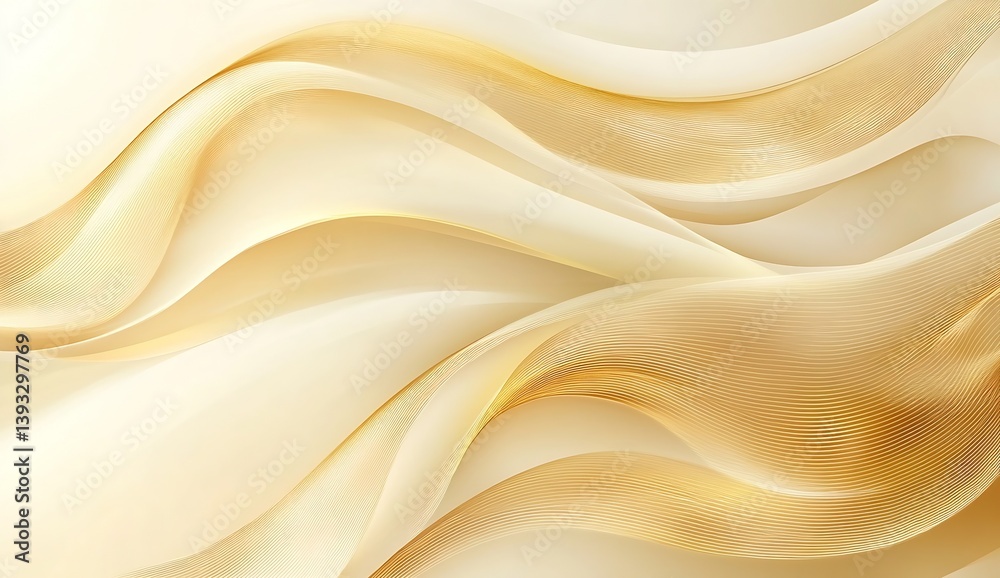Fototapeta premium Beautiful Flowing Cream and Gold Fabric with Delicate Stripes Illustrating Modern Elegance : Generative AI