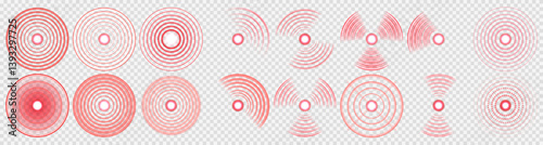 Red target circle identifies painful or inflamed body spot. Concentric radar symbol marks localized internal discomfort clearly. Pulse effect visualizes throbbing sensation in affected tissue.