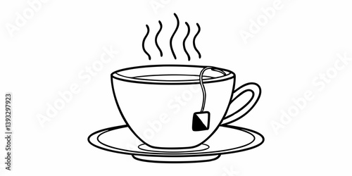 a black and white vector  illustration of a cup of tea with it's steam , minimalistic vector generated by ai