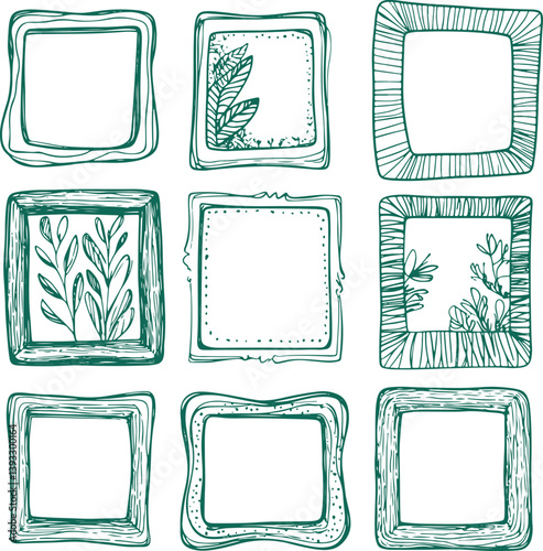 set of doodle sketch abstract frames