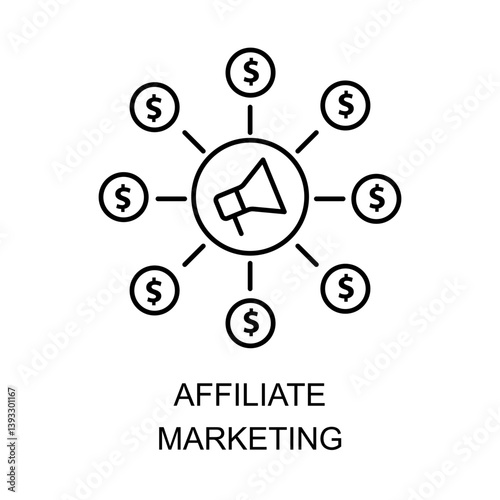 Vector for Affiliate Marketing. A visual representation of revenue growth and collaboration between affiliate marketers and businesses with editable stroke.
