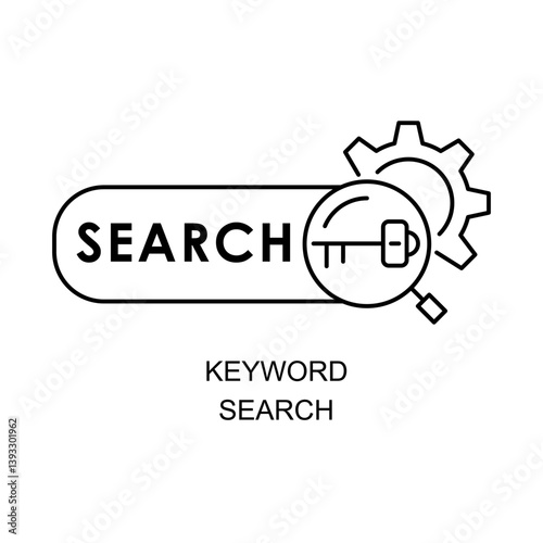Vector for Keyword Search. A logo illustrating the search for valuable keywords in SEO campaigns and online content strategies with editable stroke.