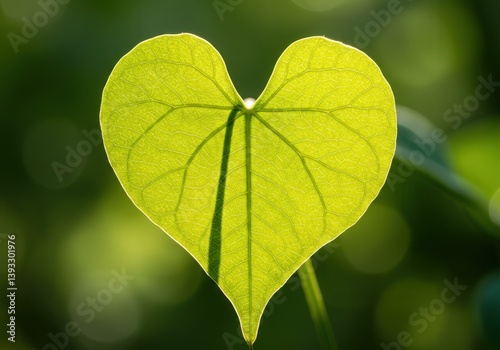 A vibrant, heart-shaped leaf glows with sunlight, showcasing the beauty of nature and its details.