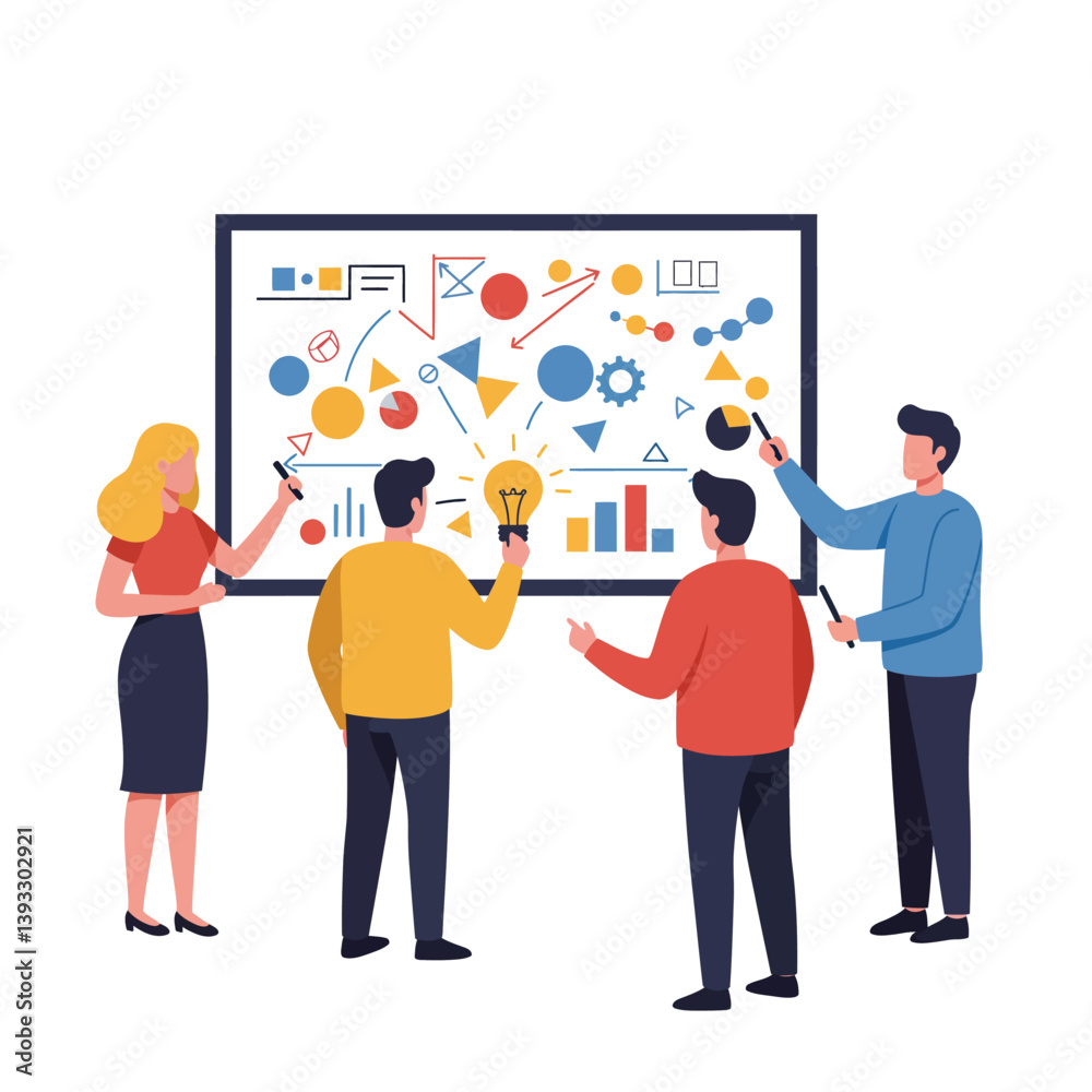 Group of professionals discussing data analysis in flat vector art illustration Group of professionals discussing data analysis in flat vector art illustration