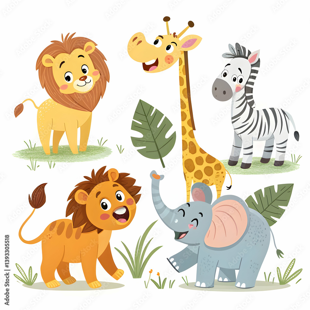 Naklejka premium Set of simple cute animals cartoon character