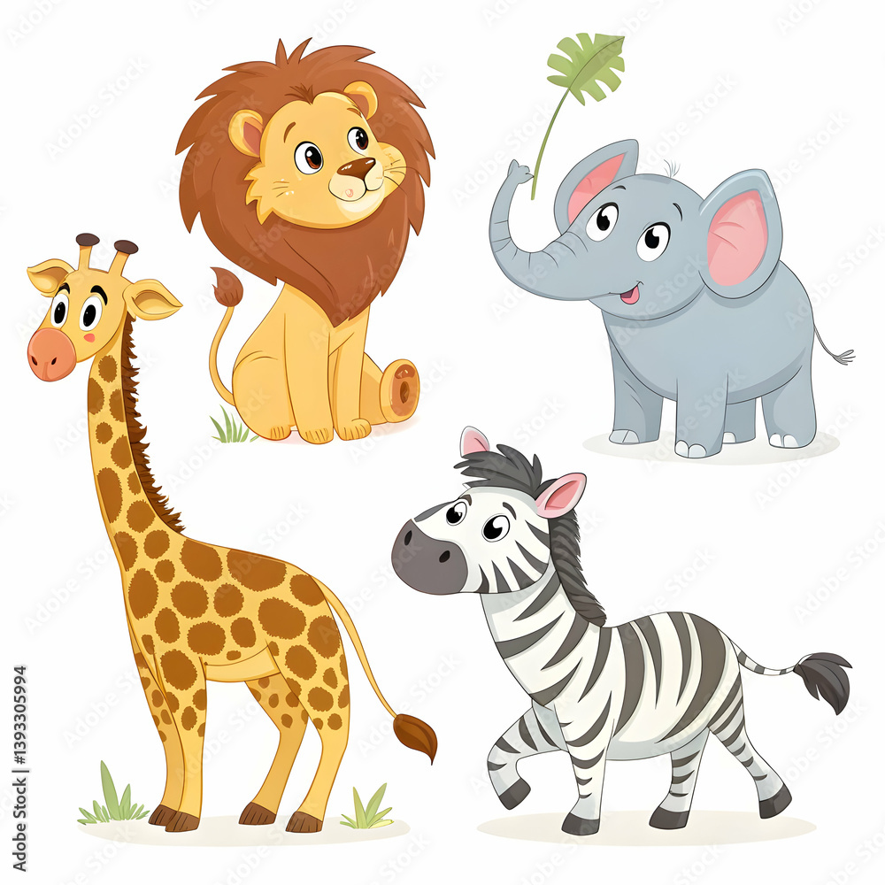 Naklejka premium Set of simple cute animals cartoon character