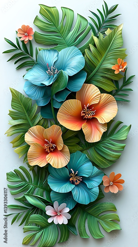 Naklejka premium Blue and orange hibiscus tropical bouquet high resolution images