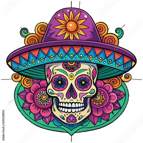 mexican sombrero with skull