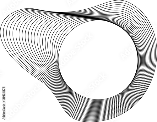 Shape with a circular center and layered flowing contours forming a fluid and dynamic exterior boundary.