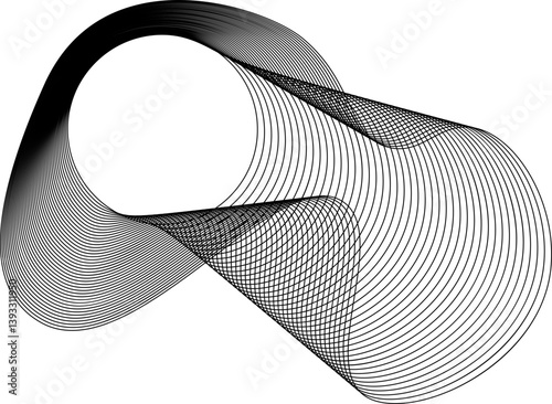 Smoothly curved shape with a central circular space and layered lines generating rhythmic flow and soft direction.