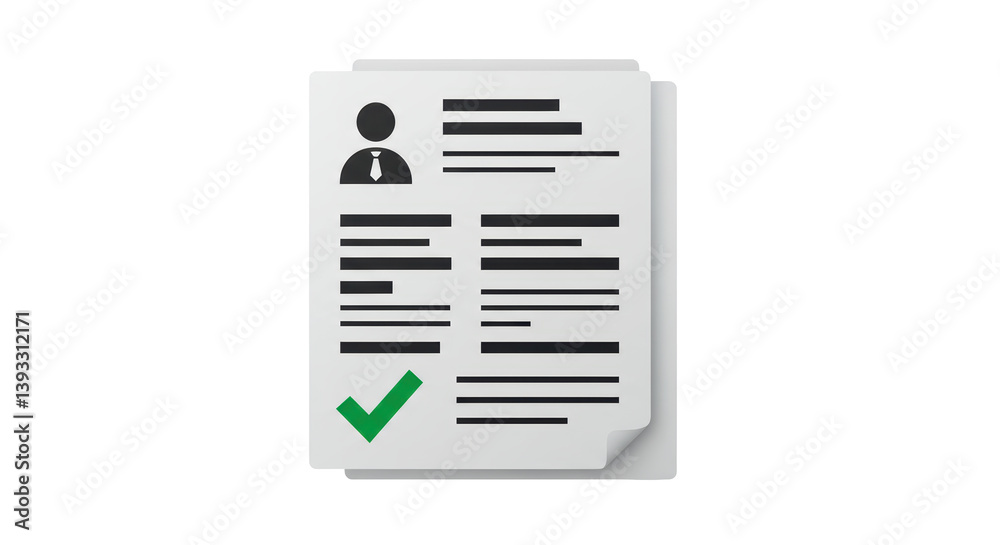 Isolated Resume Document with Green Checkmark Isolated Resume Document with Green Checkmark