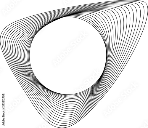 Design with round core and triangular-inspired contour built with organic flow and curving outer edges.