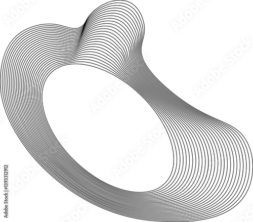 Shape built with central circle and surrounding fluid form in soft layers with floating visual structure.