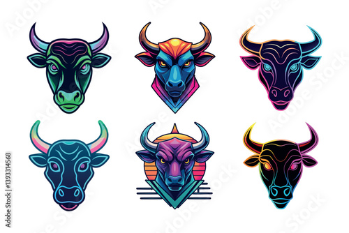A digital vector illustration of Bull, cow, Angus, buffalo, cattle Head logo, silhouette vector set icon symbol design for the company.