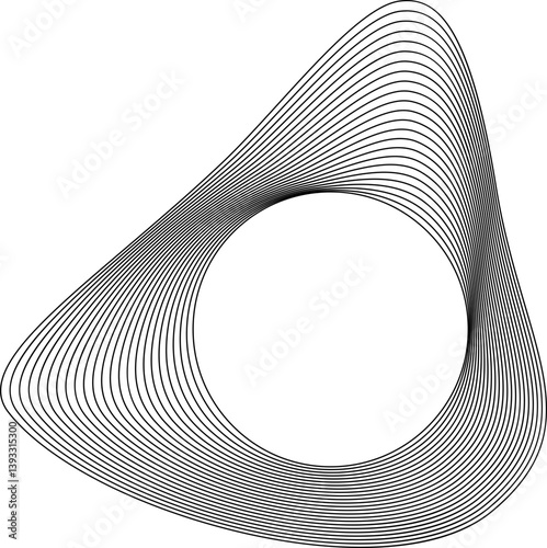 Composition centered on a circular void with contour lines expanding outward in an abstract triangle-influenced structure.
