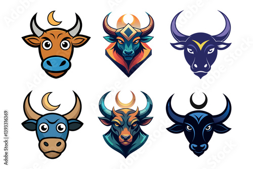 A digital vector illustration of Bull, cow, Angus, buffalo, cattle Head logo, silhouette vector set icon symbol design for the company.