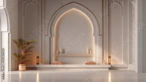 Fototapeta Naklejka Na Ścianę i Meble -  Elegant and serene interior space with Arabic architectural elements