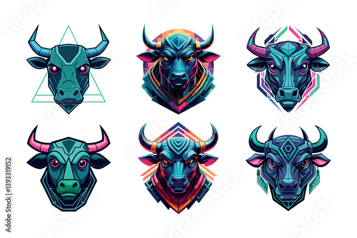 A digital vector illustration of Bull, cow, Angus, buffalo, cattle Head logo, silhouette vector set icon symbol design for the company.