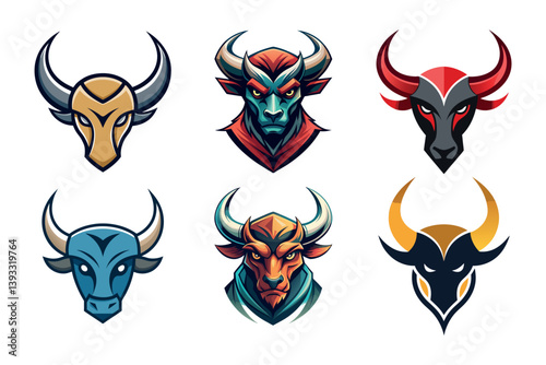 A digital vector illustration of Bull, cow, Angus, buffalo, cattle Head logo, silhouette vector set icon symbol design for the company.