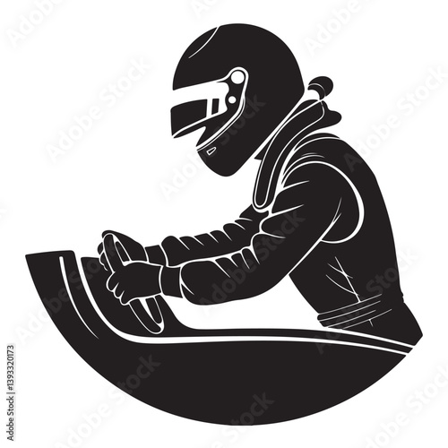 Black Silhouette of Racing Driver in Helmet on White Background | Motorsport Vector Illustration

