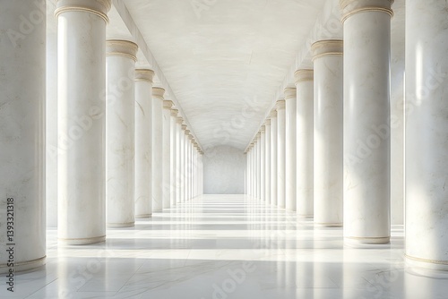 Elegant Marble Column Hallway Leading to Distant Light Classic Architecture Grand Interior Perspective   Generative AI