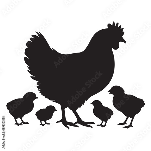 hen and chicken vector set