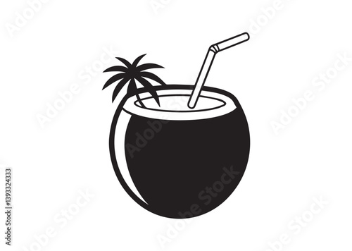 Coconut juice vector, tropical related solid style Silhouette Vector