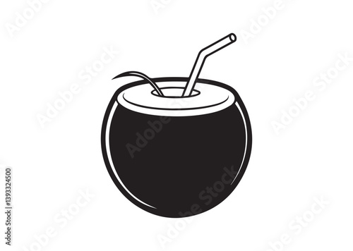 Coconut juice vector, tropical related solid style Silhouette Vector