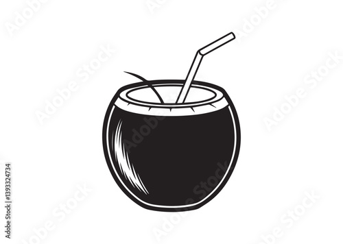 Coconut juice vector, tropical related solid style Silhouette Vector