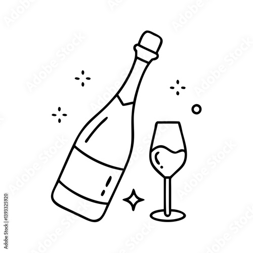 prosecco bottle icon, prosecco bottle line art - simple line art of prosecco bottle, perfect for prosecco bottle logos and icons