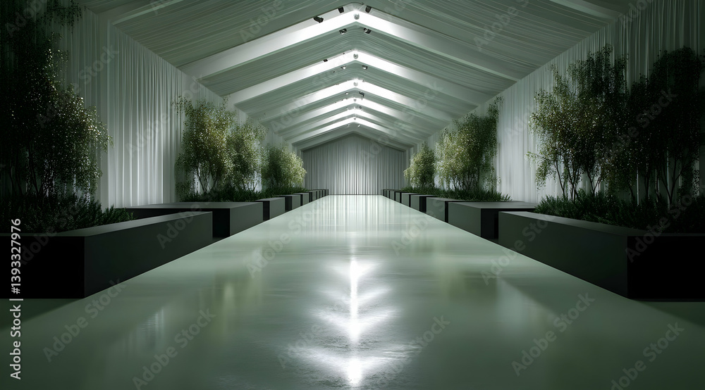 A minimalist architectural space illuminated by natural light reflecting off floor