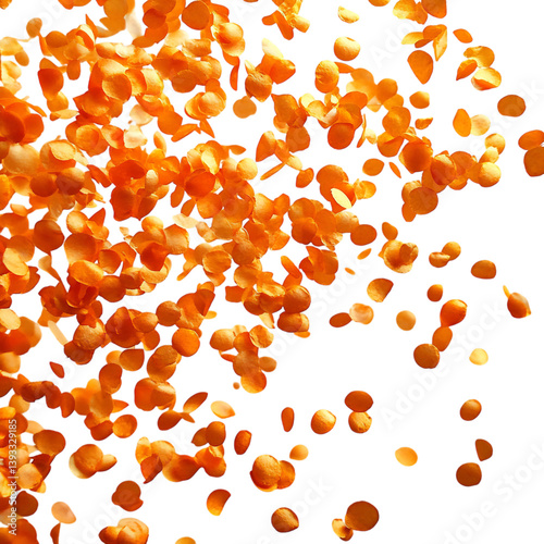 Bright Orange Confetti Bursts Adding Contrast and a Bunch of Orange Petals Floating in the Air Isolated on Transparent Background
