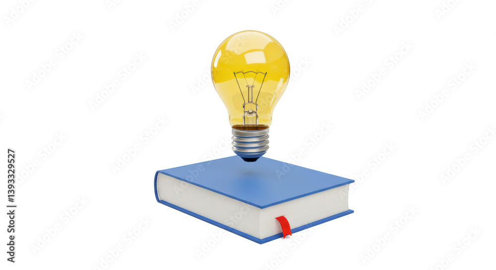 Isolated Lightbulb on Book Symbolizing Knowledge Isolated Lightbulb on Book Symbolizing Knowledge
