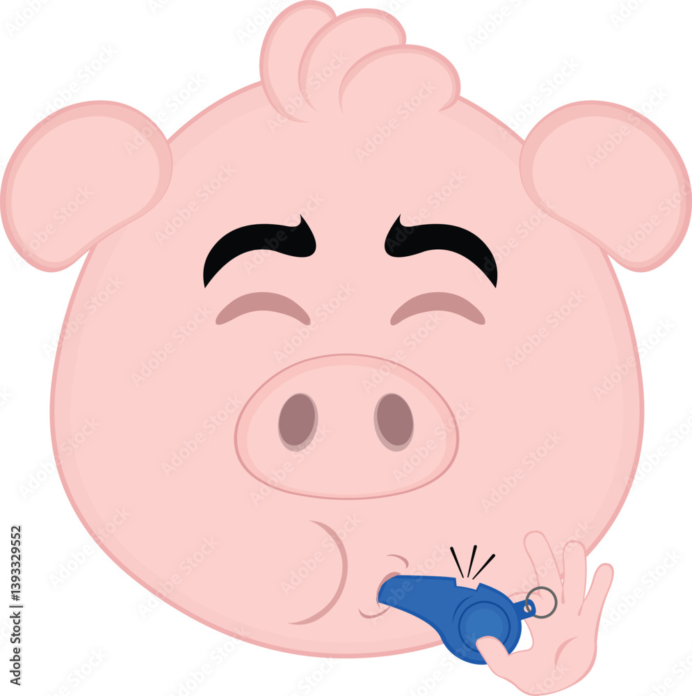 vector illustration emoji character face pig cartoon, with his mouth blowing a whistle vector illustration emoji character face pig cartoon, with his mouth blowing a whistle