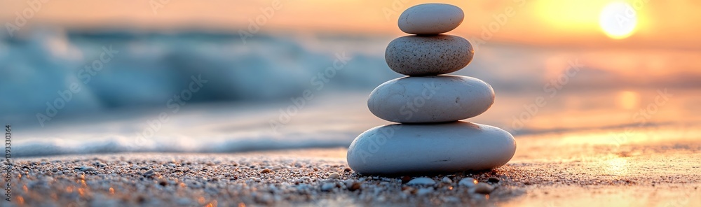 Zen Stones on the Beach Peaceful Stack of Smooth Rocks at Sunset for Meditation Balance and Relaxation Therapy : Generative AI Zen Stones on the Beach Peaceful Stack of Smooth Rocks at Sunset for Meditation Balance and Relaxation Therapy : Generative AI