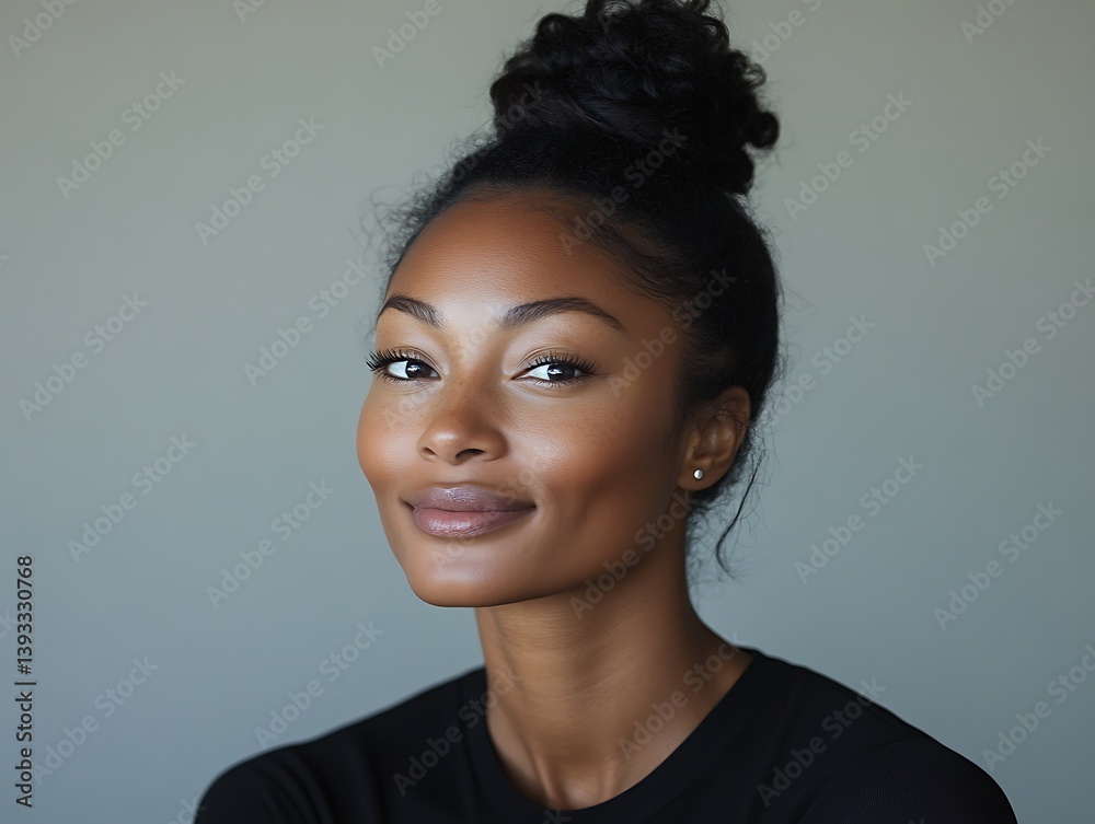 Portrait of a woman with a beautiful smile looking to the side Portrait of a woman with a beautiful smile looking to the side